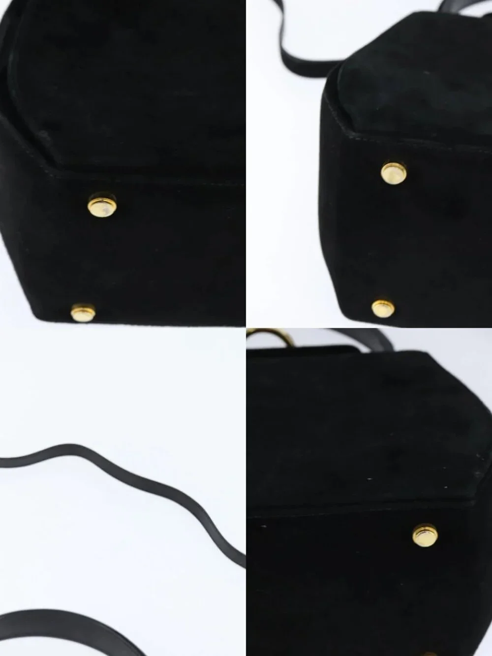 Salvatore Ferragamo Hand Bag Suede 2way Black Gold Auth BA7321